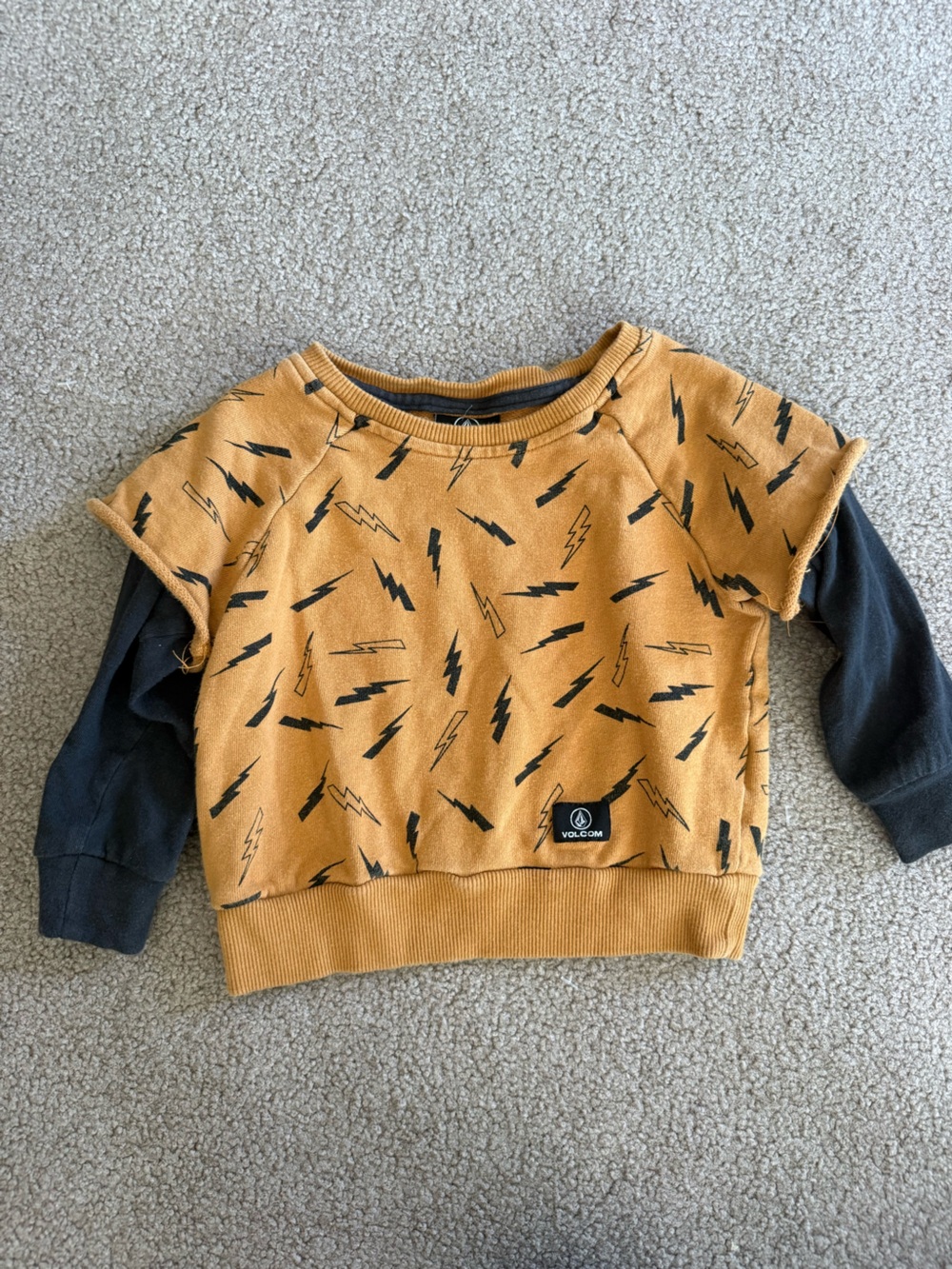 Volcom Kids Lightning Bolt Pullover Sweatshirt Mustard Black 2T